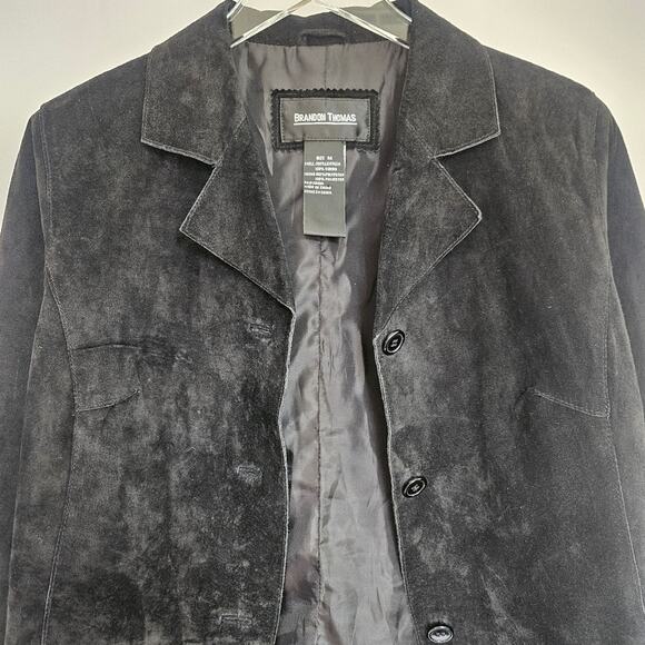 Brandon Thomas Black Suede Jacket Barn Coat Size M Genuine Leather Retro - Picture 6 of 9
